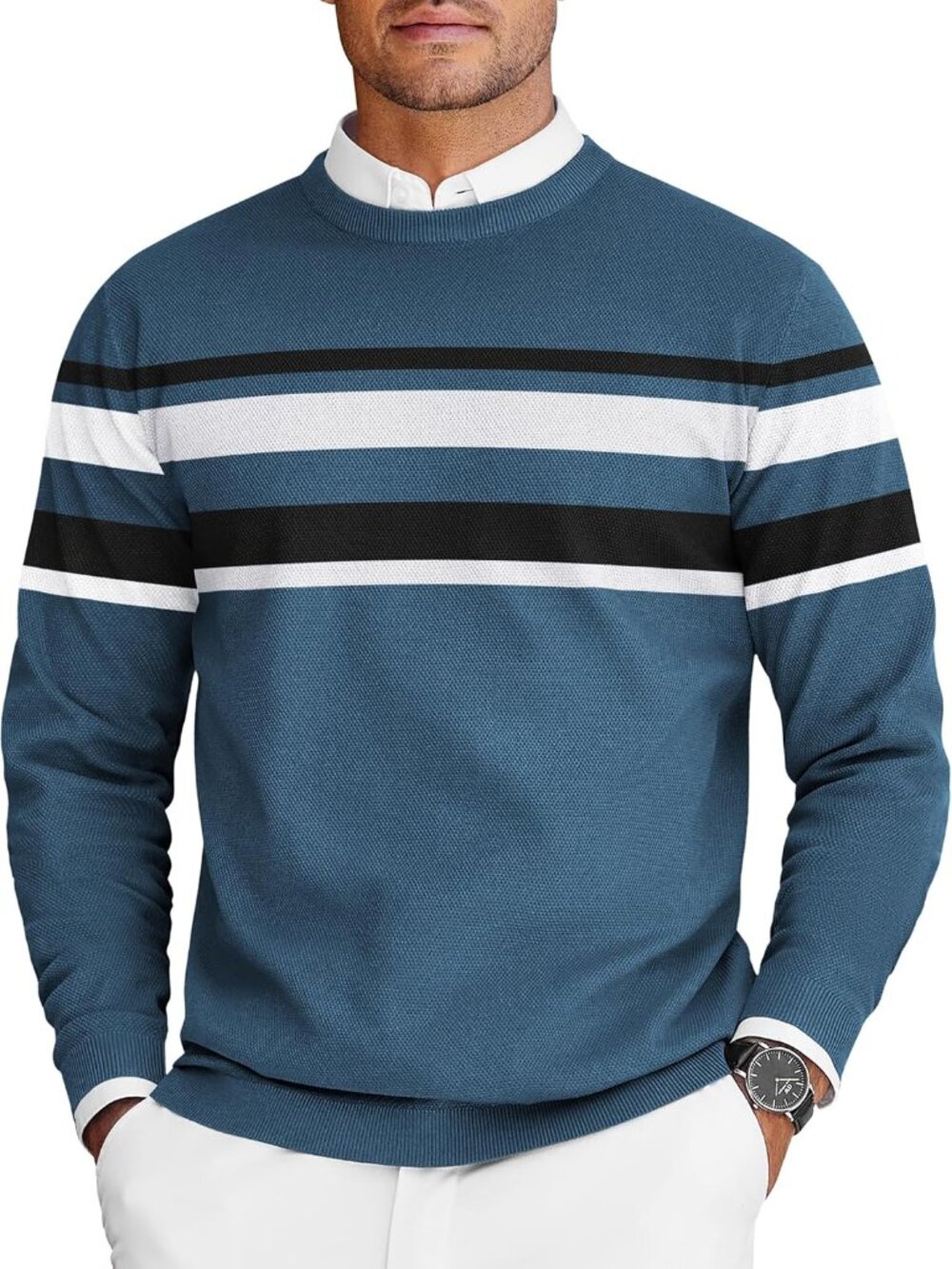 Mens Crew Neck Sweaters Long Sleeve Lightweight Pullover Sweater